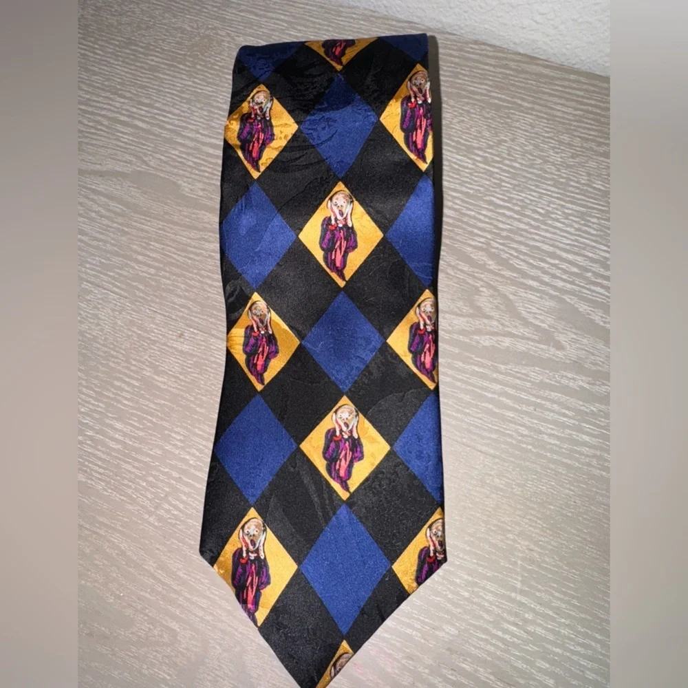 RM Style Ralph Marlin The Scream Diamond Pattern 100% Silk Novelty Necktie
